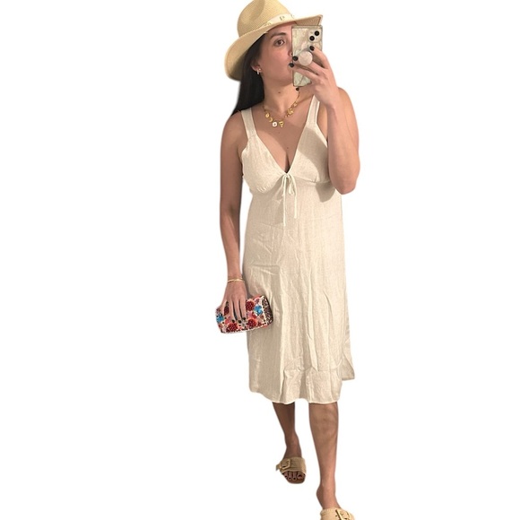NWT linen blend Monteau cream midi dress - Picture 5 of 7